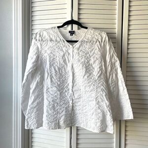 Eileen Fisher 100% cotton lightweight semi-sheer long-sleeve button up shirt, PL